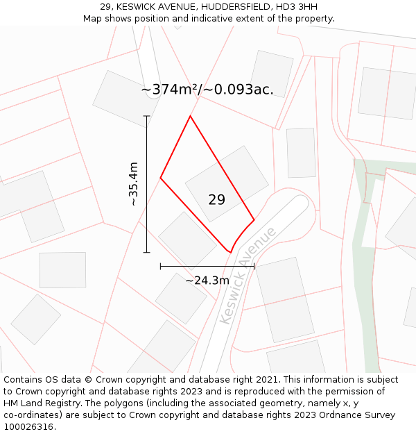 29, KESWICK AVENUE, HUDDERSFIELD, HD3 3HH: Plot and title map