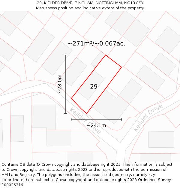 29, KIELDER DRIVE, BINGHAM, NOTTINGHAM, NG13 8SY: Plot and title map