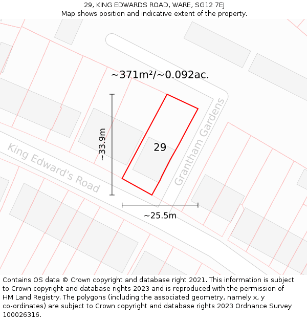 29, KING EDWARDS ROAD, WARE, SG12 7EJ: Plot and title map