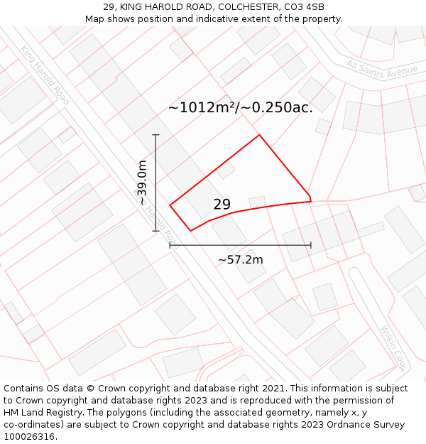 29, KING HAROLD ROAD, COLCHESTER, CO3 4SB: Plot and title map