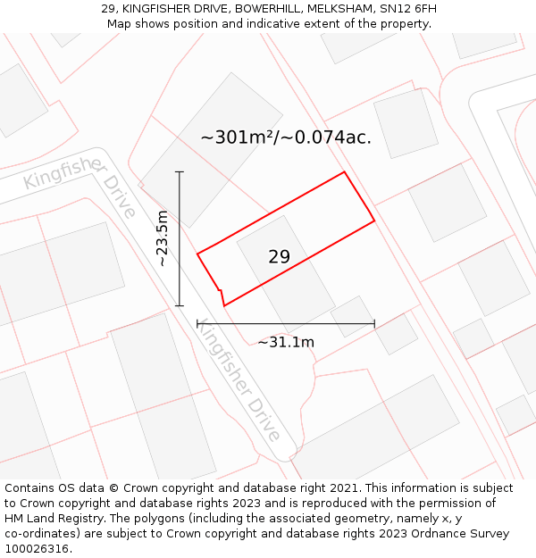 29, KINGFISHER DRIVE, BOWERHILL, MELKSHAM, SN12 6FH: Plot and title map