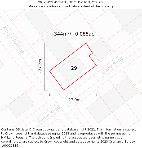 29, KINGS AVENUE, BIRCHINGTON, CT7 9QL: Plot and title map