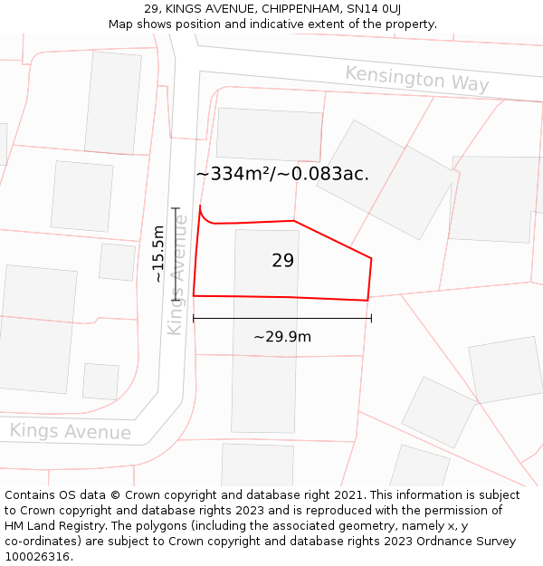 29, KINGS AVENUE, CHIPPENHAM, SN14 0UJ: Plot and title map