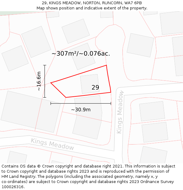 29, KINGS MEADOW, NORTON, RUNCORN, WA7 6PB: Plot and title map