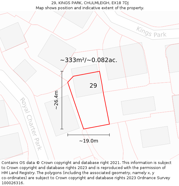 29, KINGS PARK, CHULMLEIGH, EX18 7DJ: Plot and title map