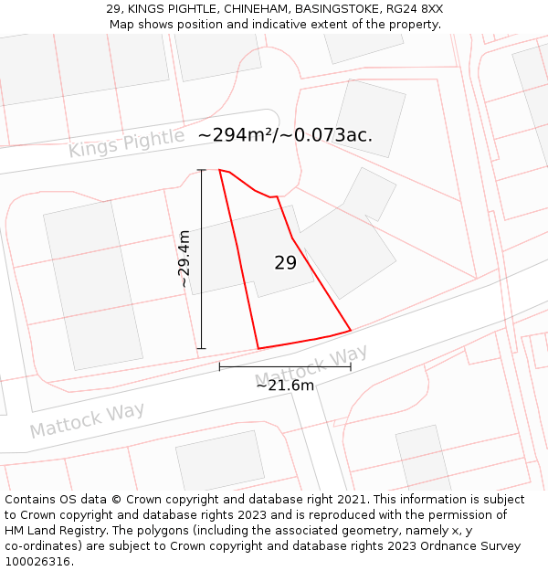 29, KINGS PIGHTLE, CHINEHAM, BASINGSTOKE, RG24 8XX: Plot and title map