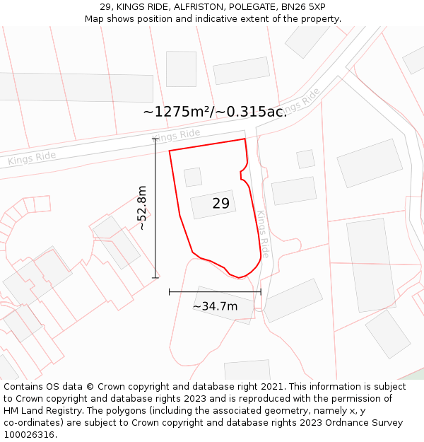 29, KINGS RIDE, ALFRISTON, POLEGATE, BN26 5XP: Plot and title map
