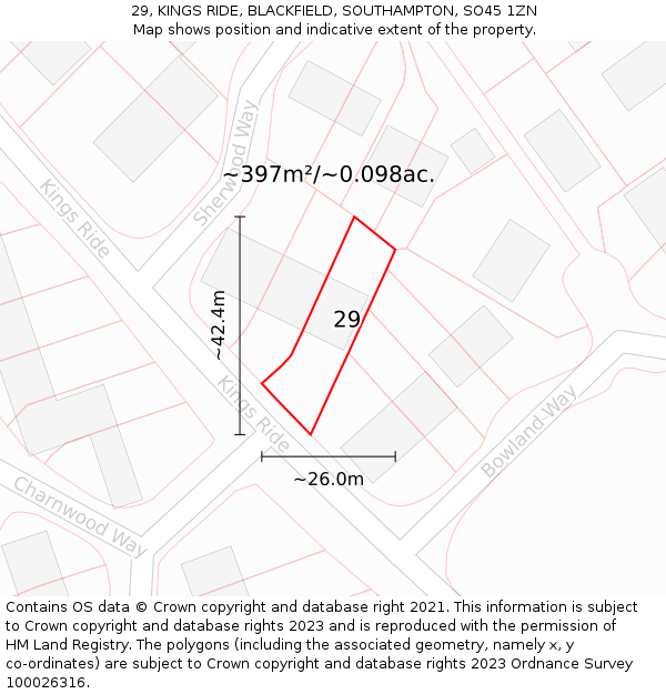 29, KINGS RIDE, BLACKFIELD, SOUTHAMPTON, SO45 1ZN: Plot and title map