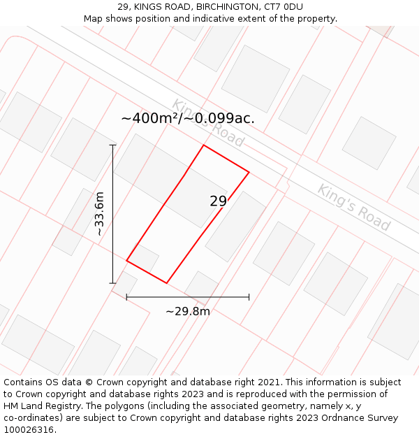 29, KINGS ROAD, BIRCHINGTON, CT7 0DU: Plot and title map