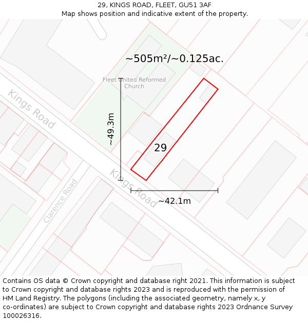 29, KINGS ROAD, FLEET, GU51 3AF: Plot and title map