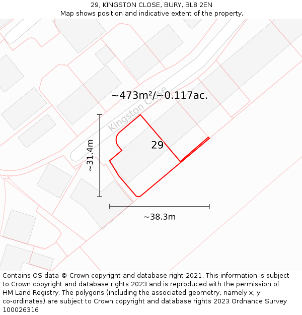 29, KINGSTON CLOSE, BURY, BL8 2EN: Plot and title map