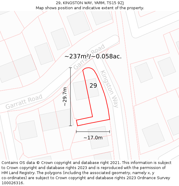 29, KINGSTON WAY, YARM, TS15 9ZJ: Plot and title map