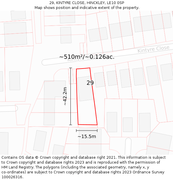29, KINTYRE CLOSE, HINCKLEY, LE10 0SP: Plot and title map