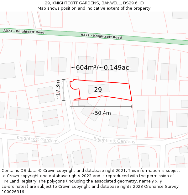 29, KNIGHTCOTT GARDENS, BANWELL, BS29 6HD: Plot and title map