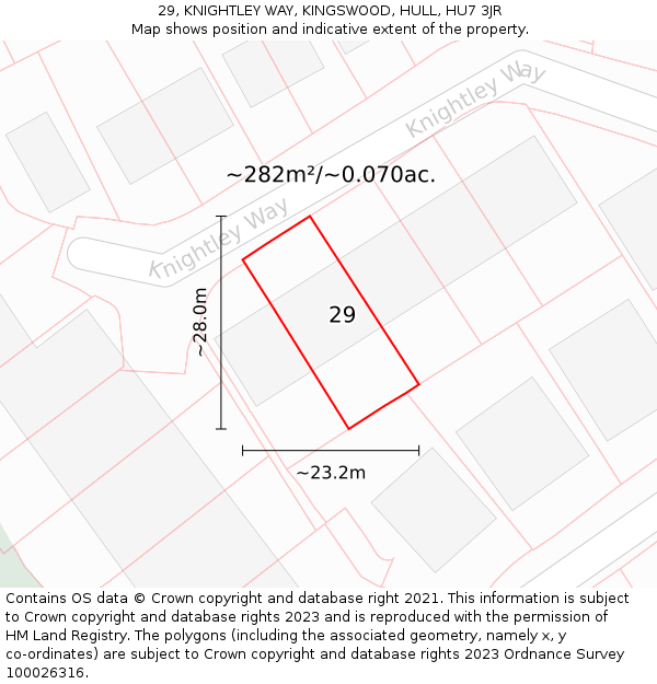 29, KNIGHTLEY WAY, KINGSWOOD, HULL, HU7 3JR: Plot and title map
