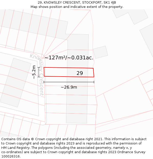 29, KNOWSLEY CRESCENT, STOCKPORT, SK1 4JB: Plot and title map