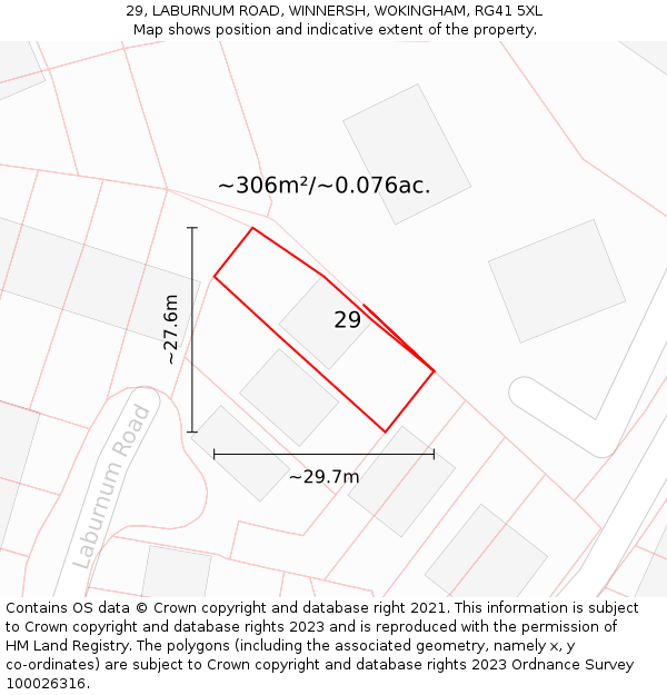 29, LABURNUM ROAD, WINNERSH, WOKINGHAM, RG41 5XL: Plot and title map