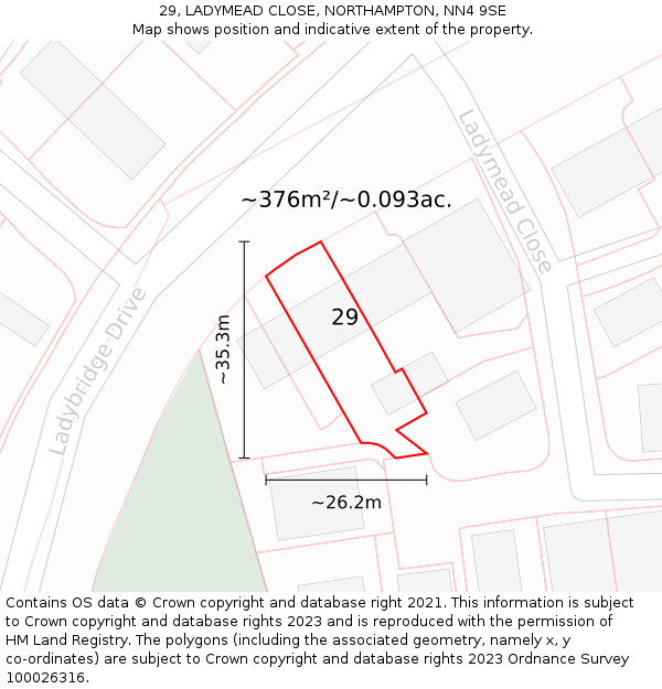 29, LADYMEAD CLOSE, NORTHAMPTON, NN4 9SE: Plot and title map