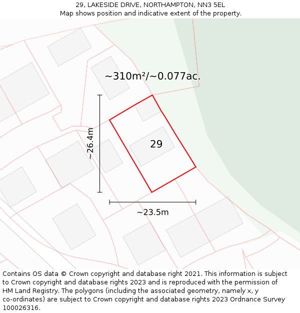 29, LAKESIDE DRIVE, NORTHAMPTON, NN3 5EL: Plot and title map