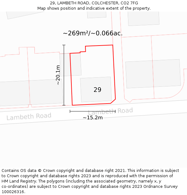 29, LAMBETH ROAD, COLCHESTER, CO2 7FG: Plot and title map