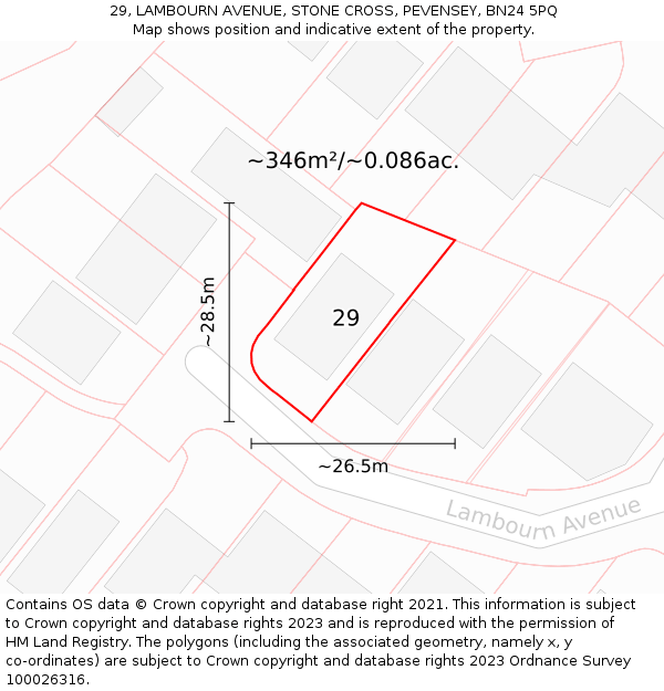 29, LAMBOURN AVENUE, STONE CROSS, PEVENSEY, BN24 5PQ: Plot and title map