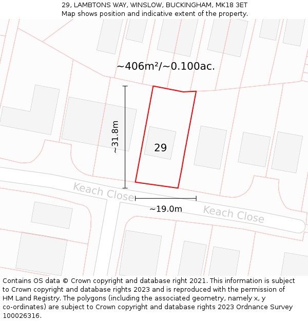 29, LAMBTONS WAY, WINSLOW, BUCKINGHAM, MK18 3ET: Plot and title map