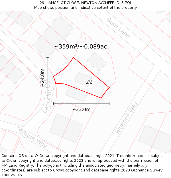 29, LANCELOT CLOSE, NEWTON AYCLIFFE, DL5 7QL: Plot and title map