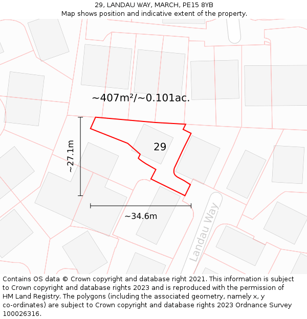 29, LANDAU WAY, MARCH, PE15 8YB: Plot and title map