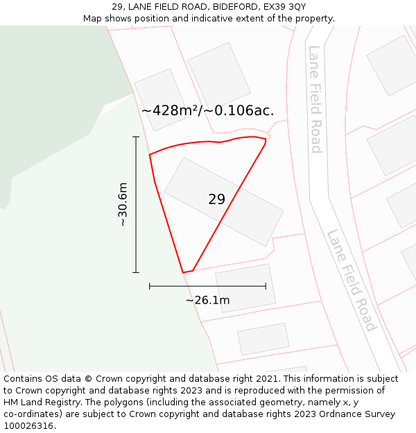 29, LANE FIELD ROAD, BIDEFORD, EX39 3QY: Plot and title map