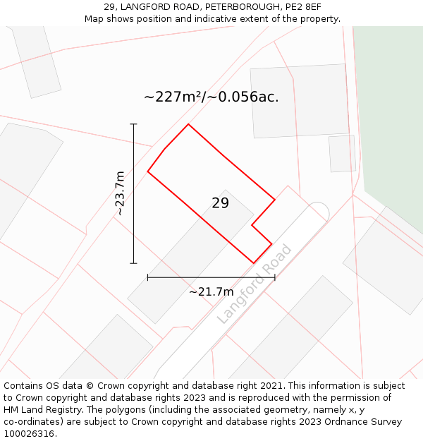 29, LANGFORD ROAD, PETERBOROUGH, PE2 8EF: Plot and title map