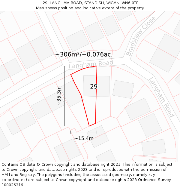 29, LANGHAM ROAD, STANDISH, WIGAN, WN6 0TF: Plot and title map