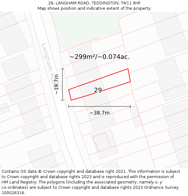 29, LANGHAM ROAD, TEDDINGTON, TW11 9HF: Plot and title map