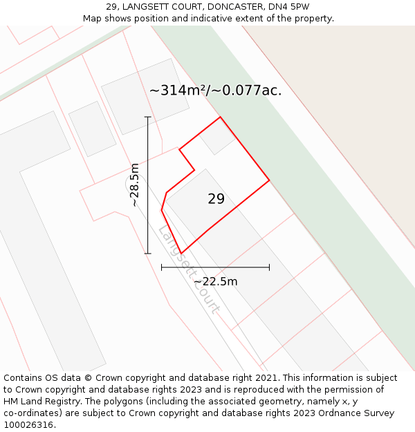 29, LANGSETT COURT, DONCASTER, DN4 5PW: Plot and title map