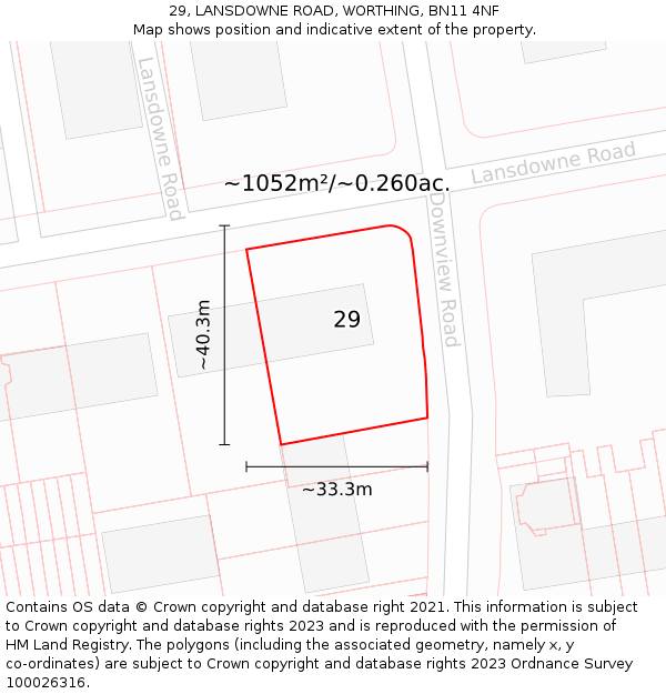 29, LANSDOWNE ROAD, WORTHING, BN11 4NF: Plot and title map