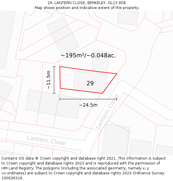 29, LANTERN CLOSE, BERKELEY, GL13 9DE: Plot and title map