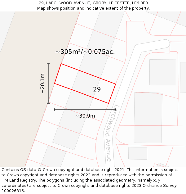 29, LARCHWOOD AVENUE, GROBY, LEICESTER, LE6 0ER: Plot and title map