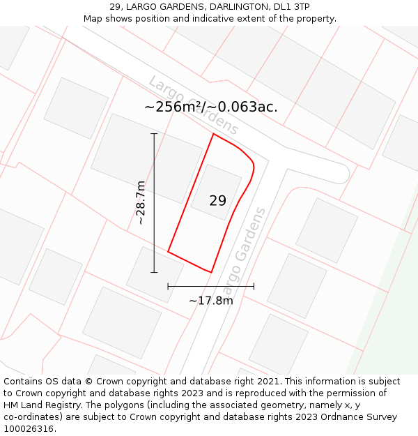 29, LARGO GARDENS, DARLINGTON, DL1 3TP: Plot and title map