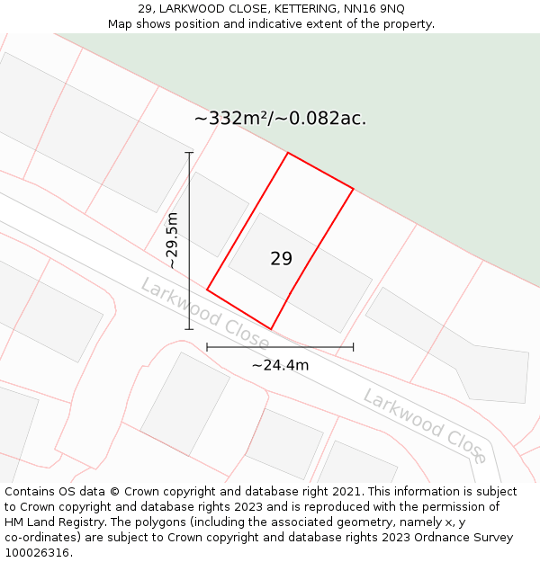 29, LARKWOOD CLOSE, KETTERING, NN16 9NQ: Plot and title map