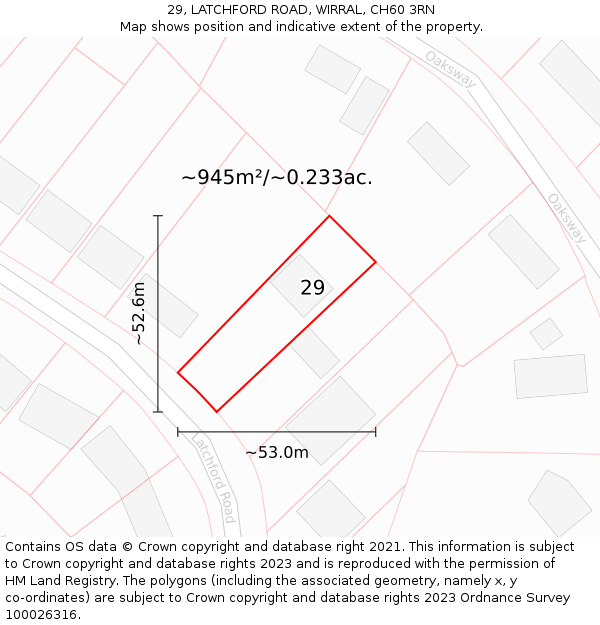 29, LATCHFORD ROAD, WIRRAL, CH60 3RN: Plot and title map