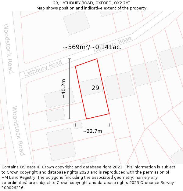 29, LATHBURY ROAD, OXFORD, OX2 7AT: Plot and title map