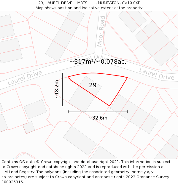 29, LAUREL DRIVE, HARTSHILL, NUNEATON, CV10 0XP: Plot and title map