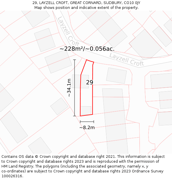 29, LAYZELL CROFT, GREAT CORNARD, SUDBURY, CO10 0JY: Plot and title map