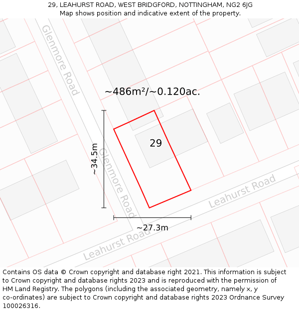 29, LEAHURST ROAD, WEST BRIDGFORD, NOTTINGHAM, NG2 6JG: Plot and title map