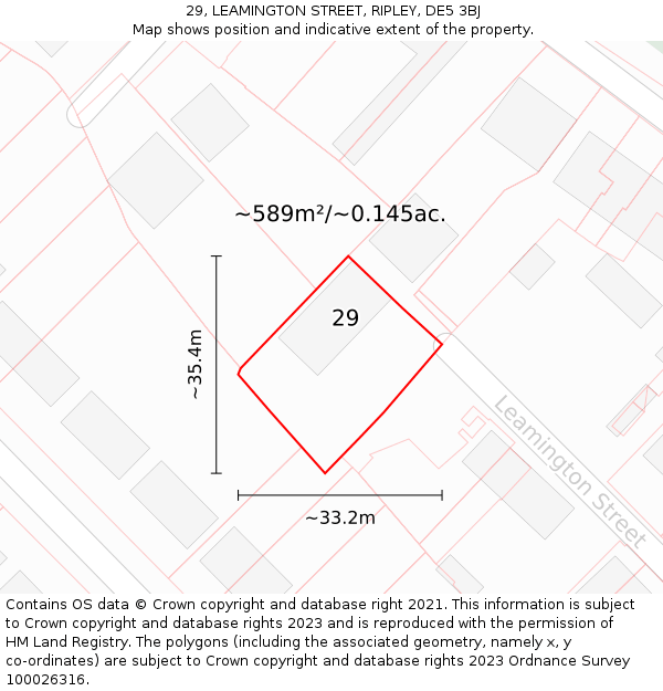 29, LEAMINGTON STREET, RIPLEY, DE5 3BJ: Plot and title map