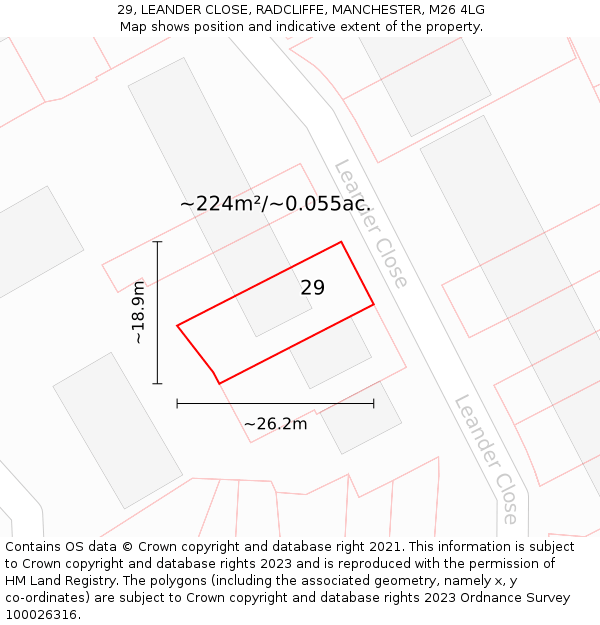 29, LEANDER CLOSE, RADCLIFFE, MANCHESTER, M26 4LG: Plot and title map