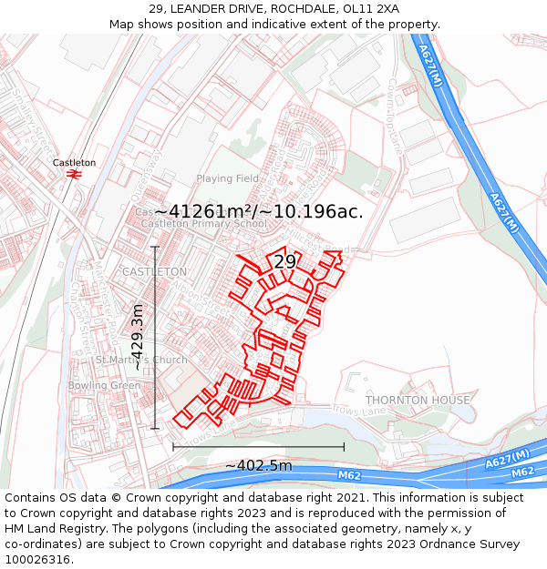 29, LEANDER DRIVE, ROCHDALE, OL11 2XA: Plot and title map