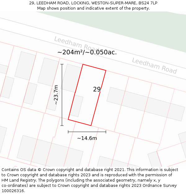 29, LEEDHAM ROAD, LOCKING, WESTON-SUPER-MARE, BS24 7LP: Plot and title map