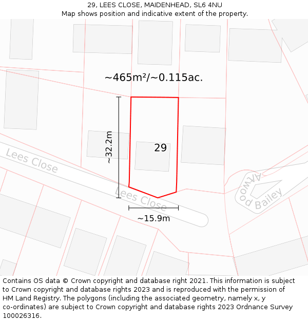 29, LEES CLOSE, MAIDENHEAD, SL6 4NU: Plot and title map