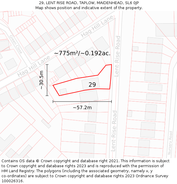 29, LENT RISE ROAD, TAPLOW, MAIDENHEAD, SL6 0JP: Plot and title map