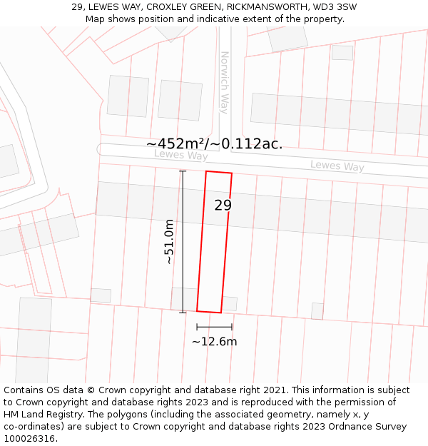 29, LEWES WAY, CROXLEY GREEN, RICKMANSWORTH, WD3 3SW: Plot and title map